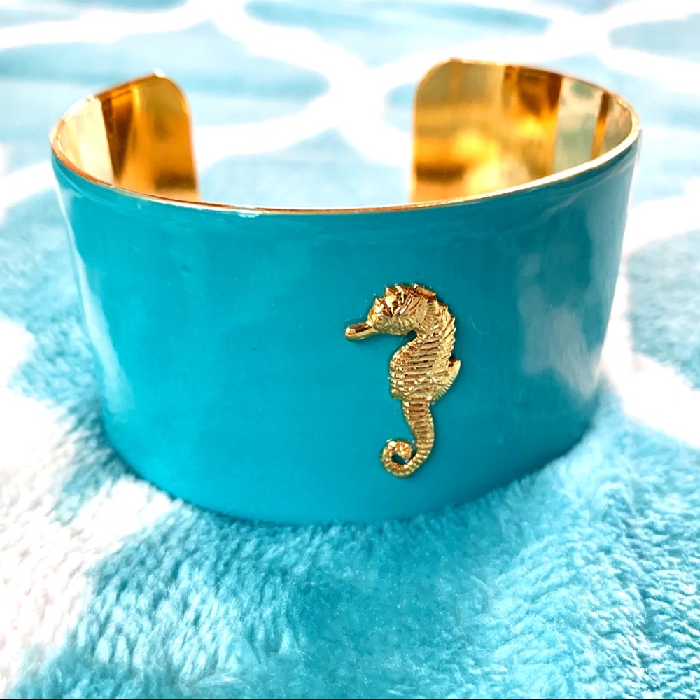 18k Gold Plated Nautical Seahorse Aqua Bracelet
